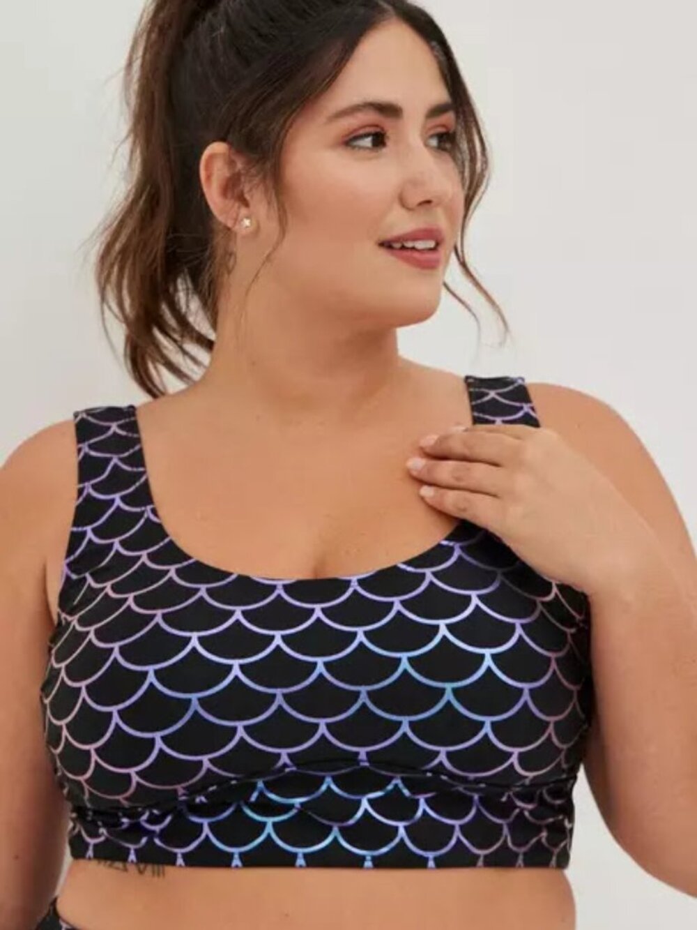 Torrid Active Swim Wireless Scoop Bikini Top Size 1X Blue Mermaid UPF 50 Padded